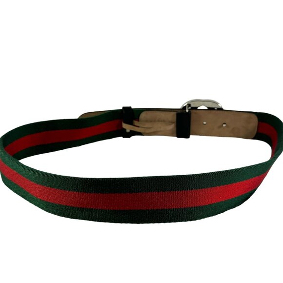 GUCCI 214351 Green Red Nylon Web Interlocking GG Men's Belt Made in Italy 90-36 - Picture 3 of 10